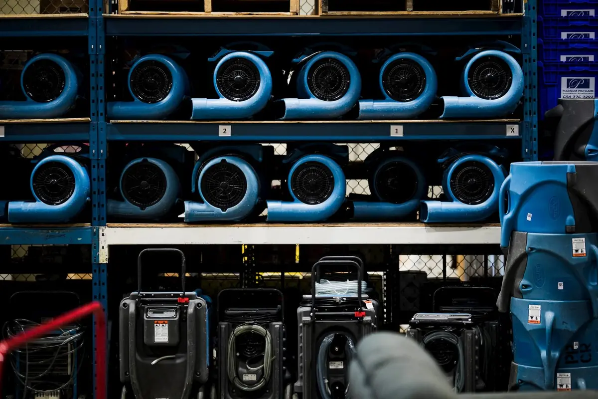 Commercial drying equipment deployed across a large business space